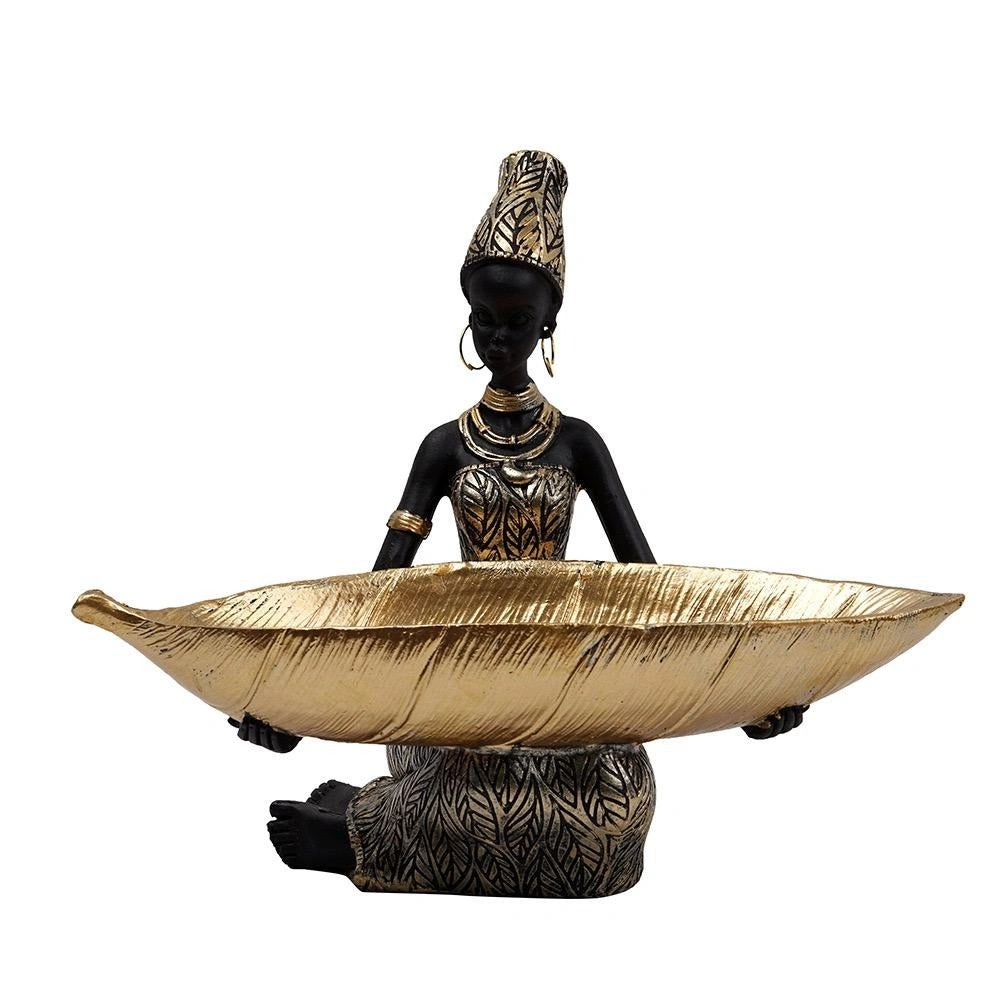 Mystical African Resin Fruit Bowl: Thai Folk Art Desktop Flair RRW040 A touch of exotic charm and practical storage.